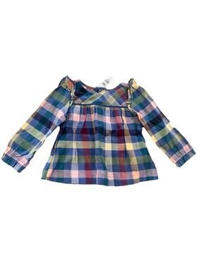 NWT Baby Gap Toddler Girl Multi-Color Plaid Blouse Long Sleeve Ruffle 2 Years